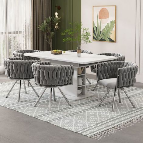 Note: the original product is german and contains a 6-piece velvet swivel chair set with metal legs in greysilver, but the current (1/5)