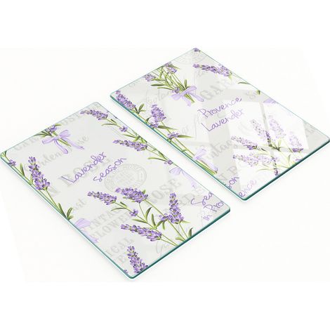 Tablas de cortar decorativas de cristal para cocina con motivos de lavanda, 2 x 30 x 52 cm. (1/5)