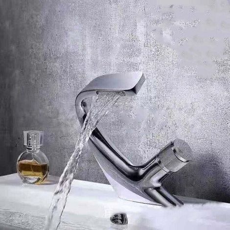 Schwarzer Waschtisch-Wasserhahn – Wasserfall-Wasserhahn für massive Waschbecken – Hochwertiger Wasserhahn (Schwarz) B (1/3)