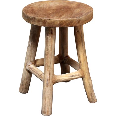 Teak Blumenhocker 26 x 20 cm rund - natur / groß - Holz Pflanzen Hocker mit 4 Füßen - Echtholz Deko Massivholz Blumen Pflanzen Ständer
