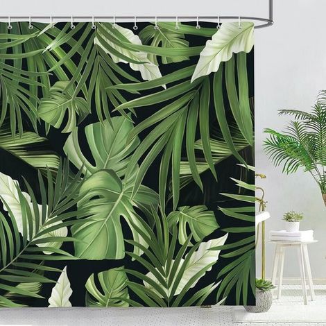 Tenda da doccia tropicale con foglie di palma - Impermeabile e antimuffa - 180 x 200 cm (1/5)