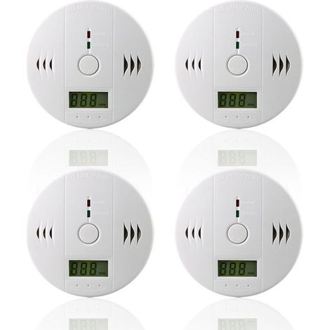 Détecteur de Monoxyde de Carbone CO, Pack de 4, Alarme Sonore et Lumineuse, Fonctionnement sur Piles, Installation Facile pour Maison et Zones à Risque (1/5)