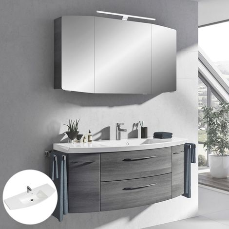 Badmöbel Waschplatz Set mit 121 Waschtisch und LED-Spiegelschrank CERVIA-66 in graphit Struktur, B/H/T: 121/200/50,5 cm (1/5)