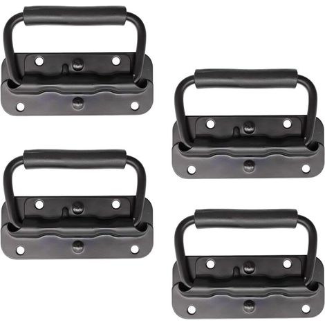 4 Pièce Poignée Pliante à Ressort Inox 100 mm Poignée de Traction Porte Pliante Poignée de Caisse Pliable Poignée de Boîte avec Poignée pour Boîte à Outils Porte Armoire Trappe (Noir) (1/5)