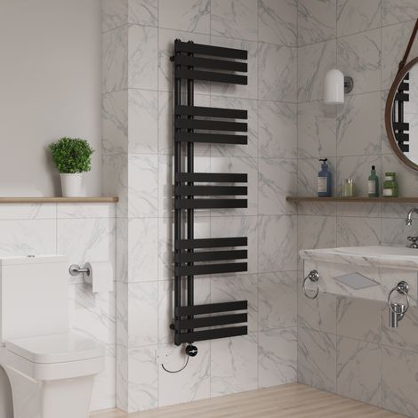 Touch Screen Electric D Tube Towel Rail 1600x450mm Black (1/5)