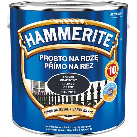 Vernice per metalli Hammerite Straight to Rust, grafite lucida, 2,5 l