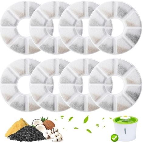8 Pieces Filtre Fontaine Chat, Systèmes de Triple Filtrage, pour les Fontaines à Eau Filtrantes Philips, Filtre de Remplacement pour Fontaines à Eau de 2,0 à 2,5 L, Chats et Chiens (Rond) (1/5)