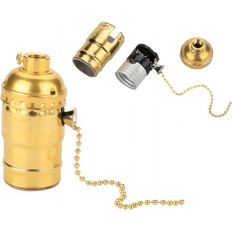 E27 Vintage-Lampenfassung, Aluminium-Lampenfassung, Schreibtisch-Tischlampe, Lampensockel, Retro-Lampenfassungsadapter, Schraubsockel mit Zugkettenschalter (Gold) (1/5)