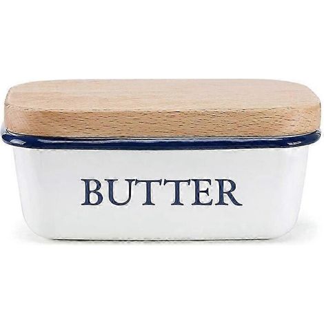 Boîte à beurre de style nordique avec couvercle en bois, plat à aliments, plateau à fromage émaillé, récipient (1/5)