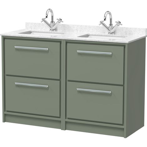 Balterley Longnor 1200mm Framed Design Floor Standing 4 Drawer Vanity with Marble Worktop Basin - Fern Green