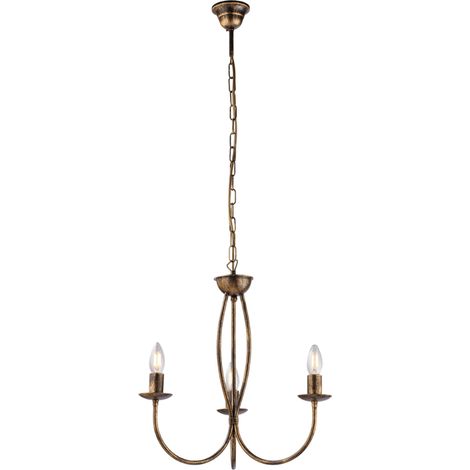 Botte Lustre En Fer Laqué Marron Décor Or Vieilli 3 Lumières 110 D.45 Bl147-3-Br (1/2)