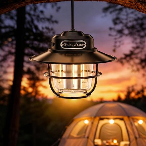 Lampe camping LED rétro rechargeable, USB-C, 1000 lumens, 4 modes, tente, étanche, 150 g (1/5)