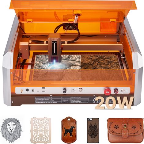 Graveur Laser 20 W Machine Gravure et Découpe Laser avec Caméra Intégrée, Zone de Travail 40 x 40 cm, Vitesse de Gravure 30000 mm/min, pour Bois, Cuir, Verre, Papier, Certains Métaux, Classe 1 (1/5)