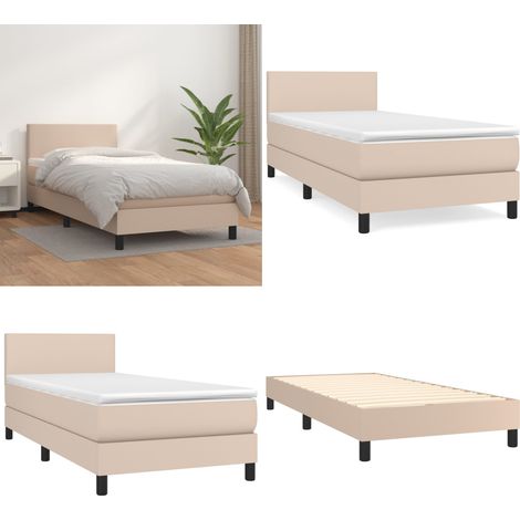 Giroletto a Molle con Materasso Cappuccino 90x200 cm Similpelle - Materasso a molle - Letto con testiera regolabile