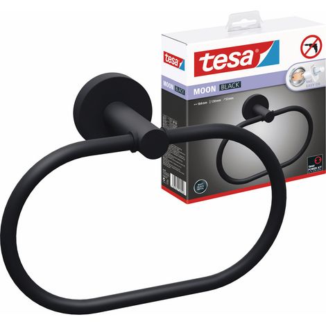 tesa MOON BLACK Anneau Porte-serviettes Noir Mat - Sans percer (1/5)