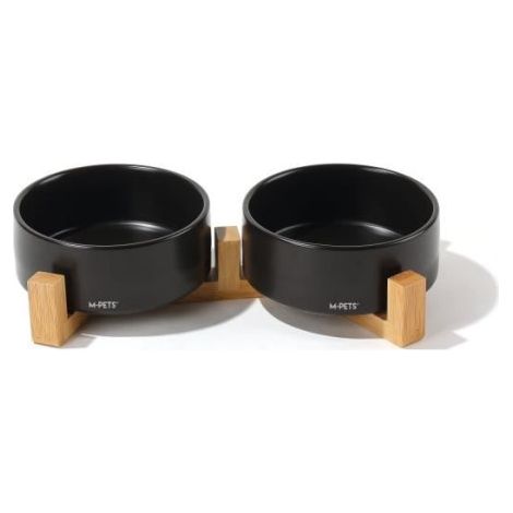 Bols céramique avec support en bambou 2x350 ml - Mpets - OPERA - Noir (1/3)