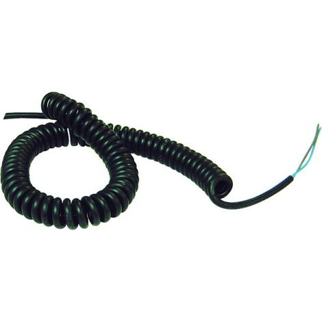 Cordon spirale nu 4 x 0.5 mm² PVC – Longueur 2,3 m – Gaine extérieure PVC noire – Température de service 5°C à +70°C