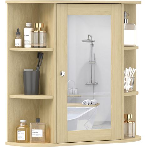 Meuble de salle de bain avec miroir, armoire murale avec étagères ouvertes, 66 x 17 x 63 cm, naturel