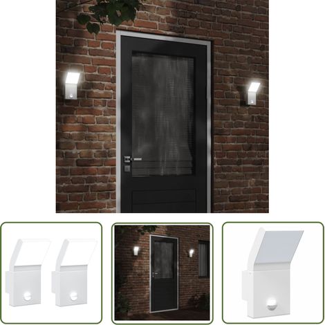 The Living Store LED-Außenwandleuchten mit Sensor 2 Stk. Weiß Aludruckguss - LED-Lampe - Außenleuchte - Wandleuchte - Sicherheitslicht - Bewegungsmelder (1/5)