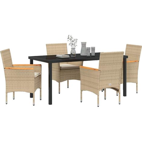 Garden Dining Set with Cushion 5 pcs Beige Poly rattan vidaXL (1/5)