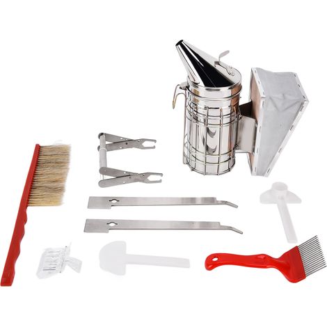 Kit d'apiculture, pince à cadres, couteau à aiguille rouge, abreuvoir, brosse à abeilles, grattoir, enfumoir, attrape-reine