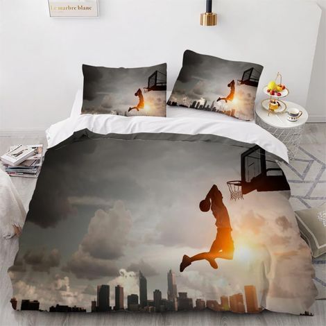 Parure de Lit 3 Pièces 2 Personnes Basketball 3D Housse de Couette 220x240 Microfibre avec 2 Taies d'oreiller pour Garçon Enfant Adulte