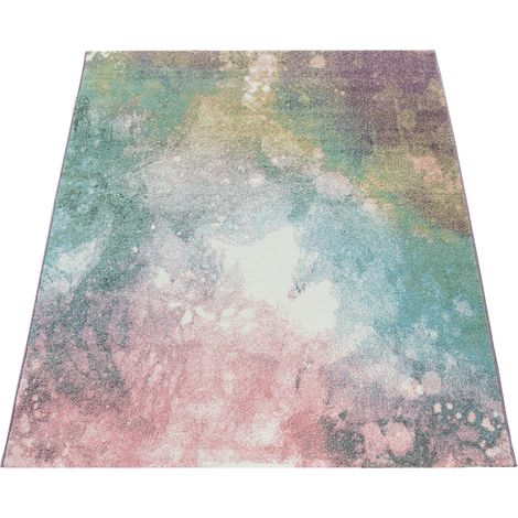 Paco Home Teppich Wohnzimmer Bunt Rosa Grün Türkis Pastell Farbverlauf Robust Kurzflor 120x170 cm
