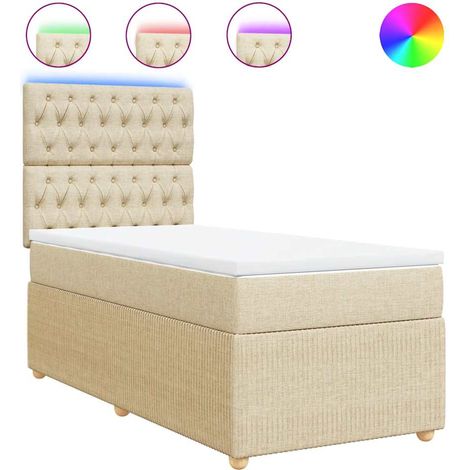Lit simple  Lit adulte  Sommier à lattes de lit et matelas Crème 90x190 cm Tissu