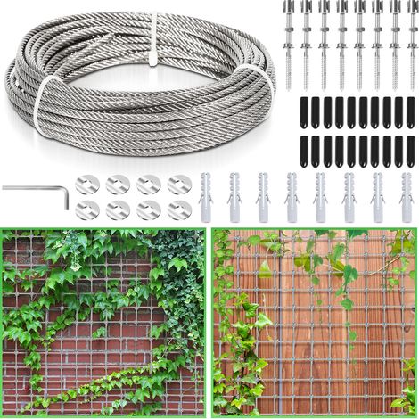 Randaco 12m Kit cable acero inoxidable para plantas trepadoras, enrejado jardín exterior, soporte pared, tendedero (1/5)