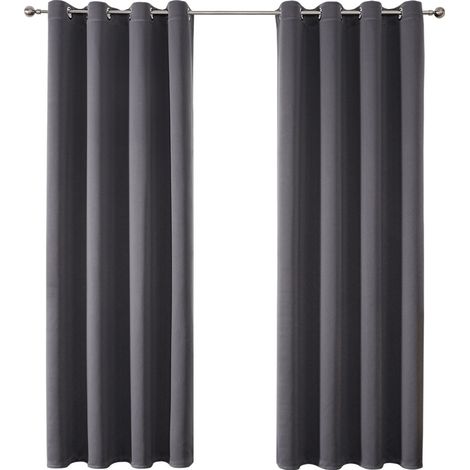 2 Stück Verdunkelungsvorhang 132x160cm Dunkelgrau, waschbar blickdicht Gardine für Wohnzimmer Schlafzimmer