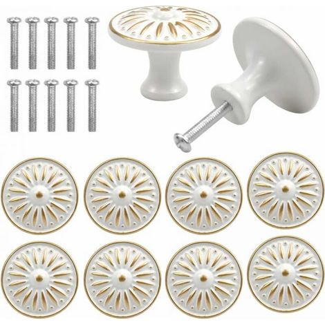Vintage style round door and drawer handles suitable for furniture, kitchens and children's rooms (white). (1/5)