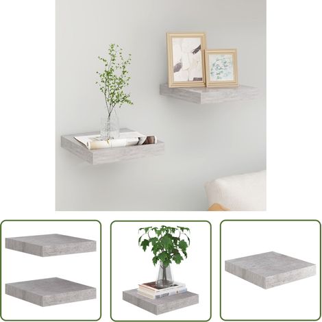 The Living Store Étagères murales flottantes 2 pcs gris béton 23x23,5x3,8 cm MDF - Étagères Murales - Étagères Flottantes - Décoration Murale - Rangement Mural - Meubles Déco (1/5)