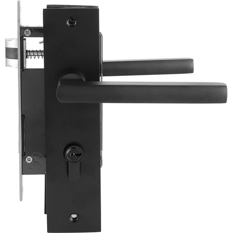 Serrure de porte en alliage d'aluminium massif noir, style minimaliste européen, serrure de poignée intérieure de chambre, cylindre de serrure antivol. (1/5)