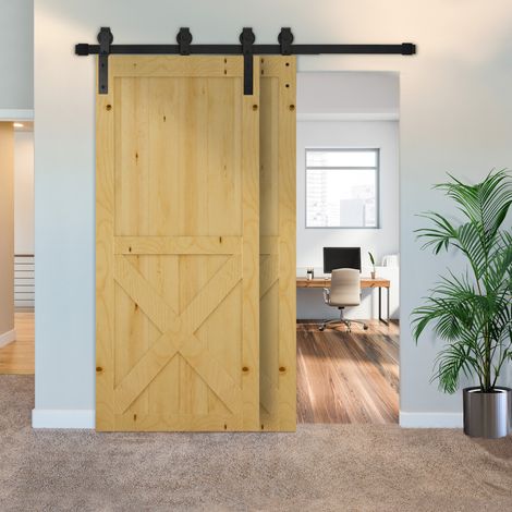 2M Kit porte coulissante de grange, rail porte coulissante double de 100 cm de large, épaisseur 35-40 mm, charge 90 kg (1/5)