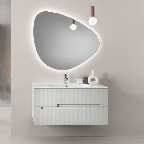 Mobile sospeso bagno 80 cm a 2 cassetti RIGHE Grigio Perla (1/5)