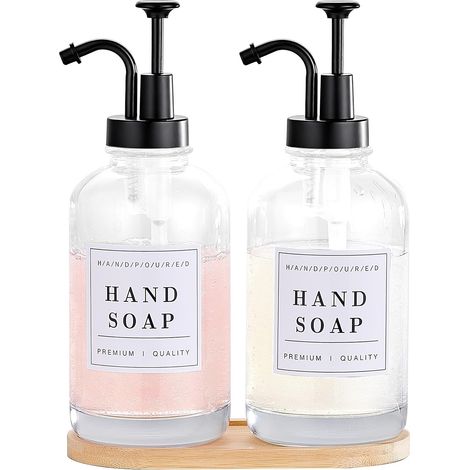 Distributeur de savon 2 pièces, ensemble de distributeur de savon pour vaisselle et mains en verre pour cuisine et salle de bain, ensemble de distributeur de savon pour les mains et de lotion'Parent'N