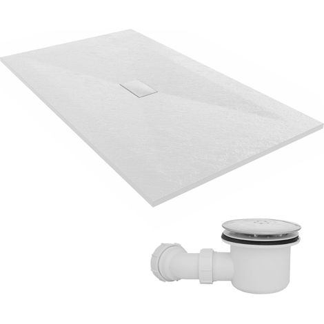 NRG 1700 x 1000mm SMC White Rectangle Slate Effect Bathroom Shower Tray & Fluidmaster Fast Flow Waste Trap