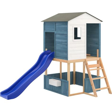 Casita de juegos para exterior con tobogán columpios robustos juegos de jardín 145 x 131,5 x 218,5 cm madera maciza de abeto 020004624 (1/5)