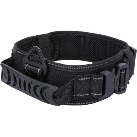 Grand collier tactique pour chien, collier militaire réglable en nylon, boucle en métal robuste avec poignée, noir réfléchissant (1/5)