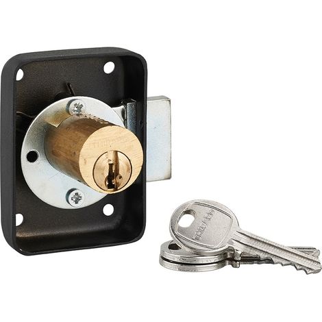 Serratura per mobile, mobilio, sinistra, asse 25mm, 70x50mm, nero, 3 chiavi - THIRARD