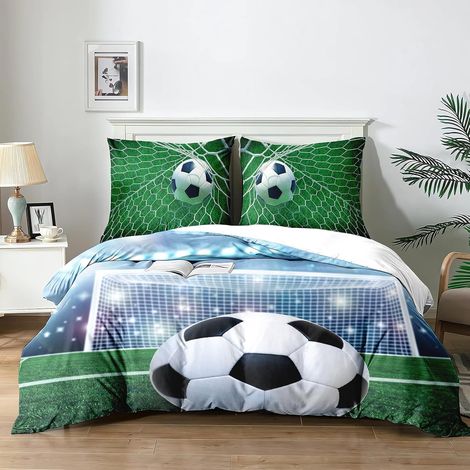 Housses de Couettes Football Enfant 200x200cm,Parure de Lit Sport Football Motif pour- Housses en Microfibre lavables en machineavec Fermeture Éclair et 2 Taies d'oreiller 65x65cm (F1x200) - 200x200 (1/5)
