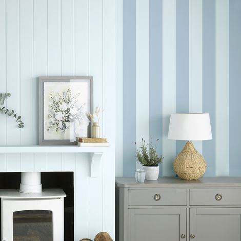 Papier peint intissé Laura Ashley Lille Matt Stripe Sky 1005 x 52cm Bleu (1/5)