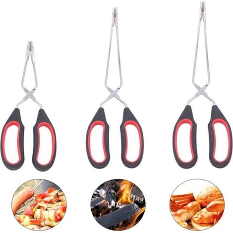 3-Piece BBQ Scissors: Stainless steel scissors with plastic and silicone kitchen grilling tongs (1/5)