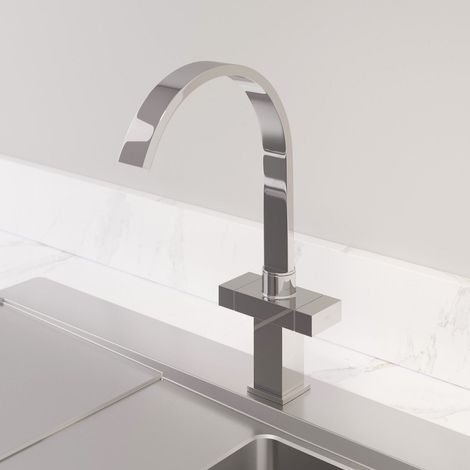 Kitchen Tap Dual Twin Lever Modern Mono Sink Mixer Hot Cold Faucet - Aarau Chrome Finish (1/5)