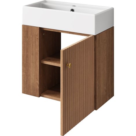 Mobile bagno sospeso con lavabo in ceramica 55 x 31 x 66,5 cm MDF bianco finitura legno HOMVRA (1/5)