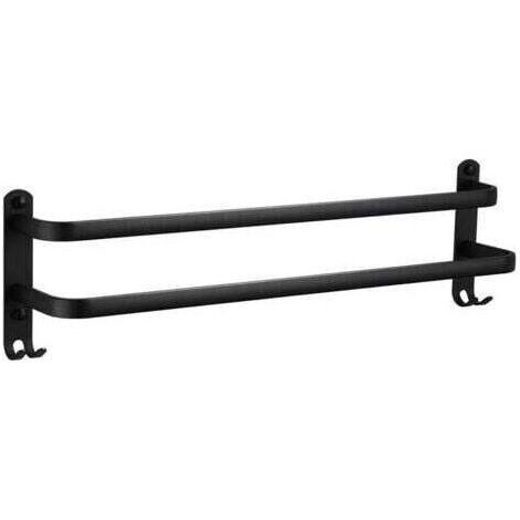Porte-serviette porte-serviettes mural en aluminium à 2 niveaux avec crochets porte-serviettes noir étanche pour salle de bain cuisine salle de bain - 30 cm (1/4)