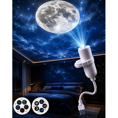 Projecteur d'étoiles holographique 5D 5 en 1, lampe USB orientable à 360° avec 10 films, lampe d'ambiance pour chambre Classe énergétique A+++