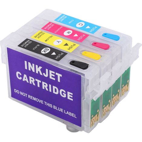 Cartouche d'encre Noir Bleu Rouge Jaune Lot de 4 Accessoires Compatible T0711 T0712 T0713 T0714 Imprimante (1/5)