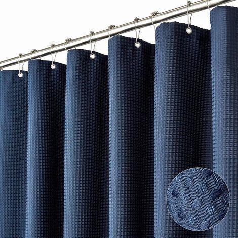 Rideaux de douche en tissu gaufré texturé robuste pour salle de bain, Rideau de bain lesté avec 12 crochets en plastique,180 x 200 cm,Bleu marine (1/5)