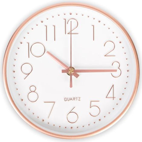 1 Horloge Murale, Silencieuse, Ronde, 20CM, Or Rose, Pour Salon, Chambre, Cuisine
